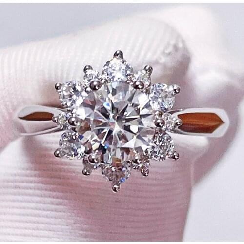 Sun flower design Real moissanite ring size 6.5mm 1CT not Resizable adjustable 925 Silver lab Diamonds wedding Ring