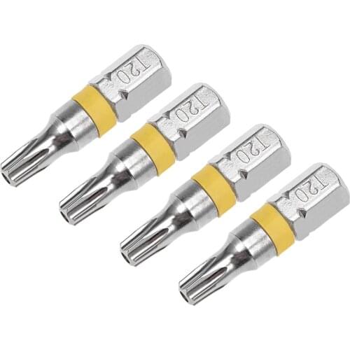 Uxcell 4pcs 25mm Long 1/4" Hex Shank T20 Security Torx High Quantity Screwdriver Bits S2 High Alloy Steel