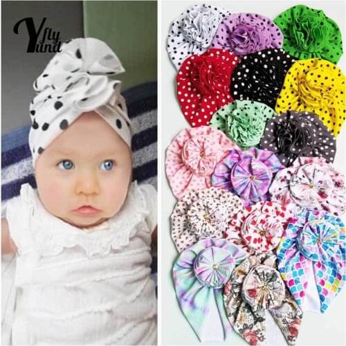 Yundfly Vintage Flowers Pattern Baby Turban Hat Cute Handmade Floral Newborn Cap Fashion Wave Point Print Headwear Birthday Gift