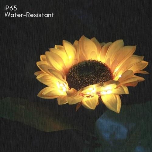 P15D 2pcs Solar Sunflower Light Outdoor Garden Stake Waterproof LED Lights for Patio Lawn Yard Backyard Decoration