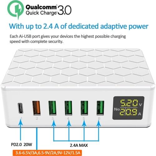 ILEPO 65W PD Fast Charger for iPhone12 11 Pro cellphones tablet 6 USB for Samsung Sony HUAWEI Digital Smart Charger Station