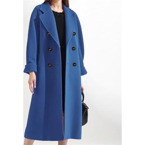 New high-end camel color double-breasted double-sided faux cashmere coat female mid-length woolen woolen woolen coat