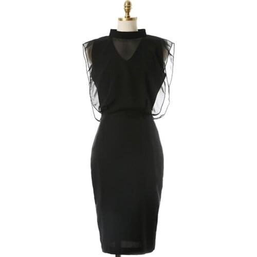 2021 New Elegant Sexy Luxurious Ukraine Formal Office Ladies Dress Women Hepburn Style High Slim Waist Black Dress Vestidos