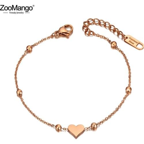 ZooMango Stainless Steel Heart Charm Bracelets For Women Girls Cute/Romantic Rose Gold Chain Link Bracelet Jewelry ZB20069