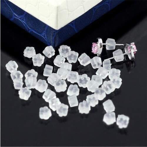 200pcs Plum Shape Clear Soft Silicone Rubber Earring Backs Plug Cap Hooks Stoppers Ear Post Nuts DIY Jewelry Earring Accessories