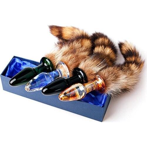 Anal Plug In Adult Games Fox Tail Crystal Glass Anal Pleasure Bead Butt Plug Stimulator Sex Products Flirt Toys For Women Adult