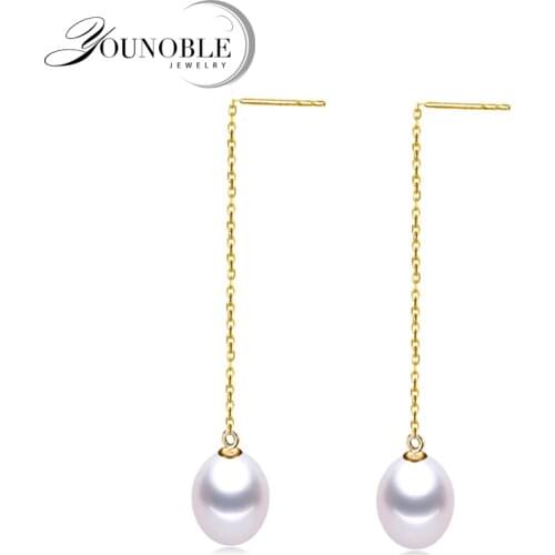 Anti allergic 18K Gold tassel earrings pearl Jewelry,drop earring yellow gold earrings for women Wedding Jewelry White Christmas