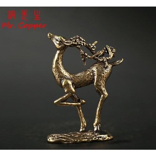 Antique Copper Sika Deer Statue Vintage Home Desktop Decorations Toy Ornaments Crafts Accessories Metal Brass Animal Figurines