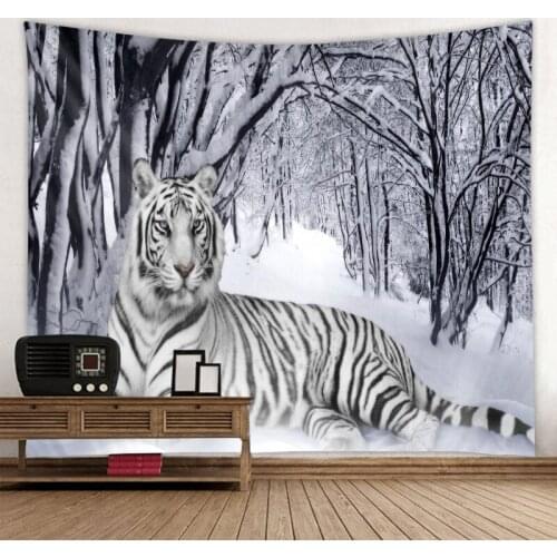 White tiger in the snow jungle background tapestry background decoration cloth factory direct sales can be customized