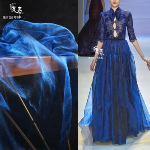 Lustre Glazed Tulle Fabric Blue DIY Background Doll Decor HanFu Stage Gown Skirt Veil Wedding Dress Designer Fabric