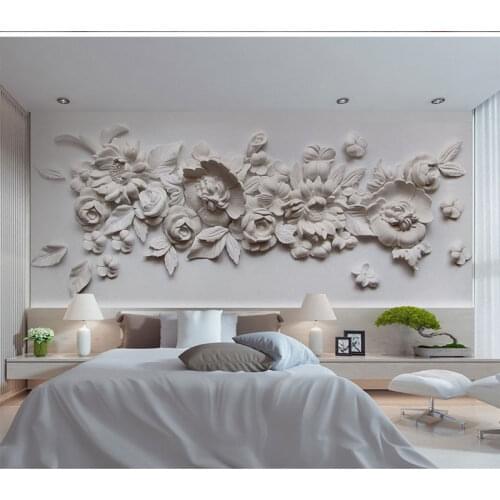 Bacal Large Mural Gypsum Emboss 3d Flower Wallpaper Mural 3D Wall Mural Wall paper for Bedroom Sofa Background 3d Flower Sticker