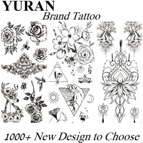 Black Geometric Triangle Surfing Temporary Tattoos Fake Small Flower Sticker Body Art Waterproof Tattoo For Women Girls Tatoos