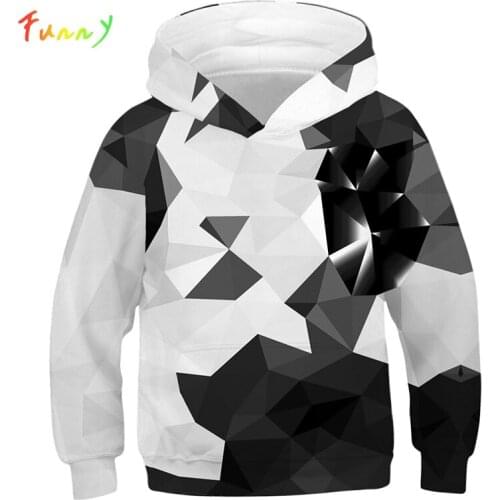 Fashion Argyle Color Blocks Hoodies Kids 3d Sweatshirt Print White Black Diamonds Blocks Girls Boys Hoodies Hooded Kid Clothes