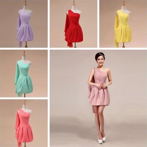 Elegant One-Shoulder Short/Mini Homecoming Dress With Wrap Chiffion Graduation dress Beautiful Girl Party Gowns Multicolor