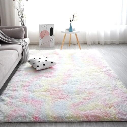 European long hair fashion bedroom carpet bay window bedside mat washable personality carpet Gradient color living room rug