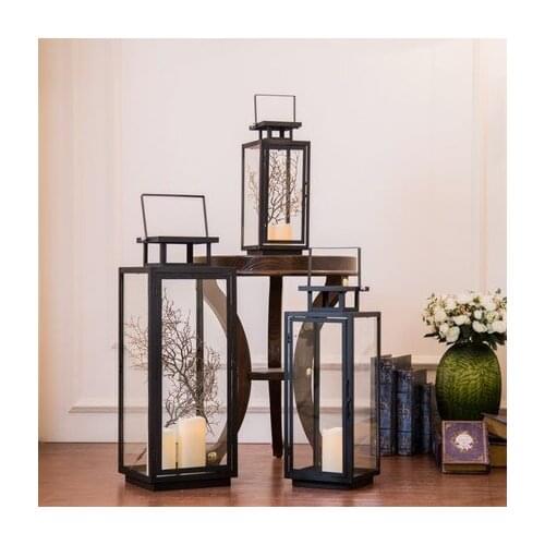 European wrought iron floor lamp light candle holder Retro wedding props romantic windproof black candle table lamp decoration
