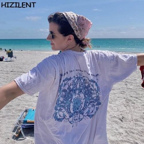 3Women t-shirts Y2K korean White Flower print Oversized Tshirt Tops harajuku vintage Women top Aesthetic graphic clothes Hip Hop