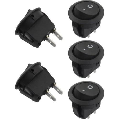 GTBL 5Pcs SPST Black Button On/Off Round Rocker Switch AC 6A/250V 10A/125V