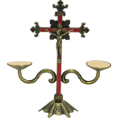 Hankroi 9 Inch Metal Standing Crucifix Cross with Candlestick