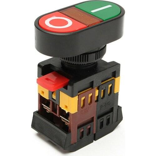 P188 22mm/25mm24V 36V 220V AC ON/OFF START STOP 1 NO NC 2 buttons APBB-22N Momentary double head Push Button Switch With LIGHT