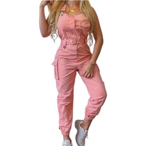 Fashion Womens Clothing Safari Style Jumpsuit Women Casual Solid Sleeveless Bodysuits Off Shoulder Overalls Pockets Cargo Pants