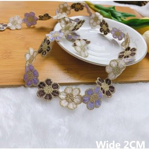 2CM Wide Luxury Glitter Three Colors Small Flowers Embroidery Ribbon Water Soluble Lace DIY Hat Bag Headband Dress Sewing Decor