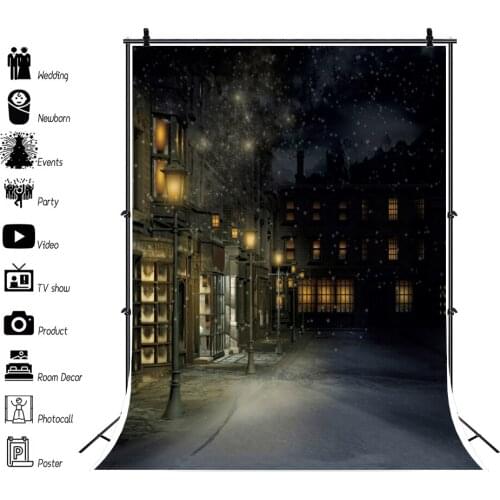 Laeacco Medieval Road Night Street Light Photography Background Seamless Customized Photographic Backdrops For Photo Studio