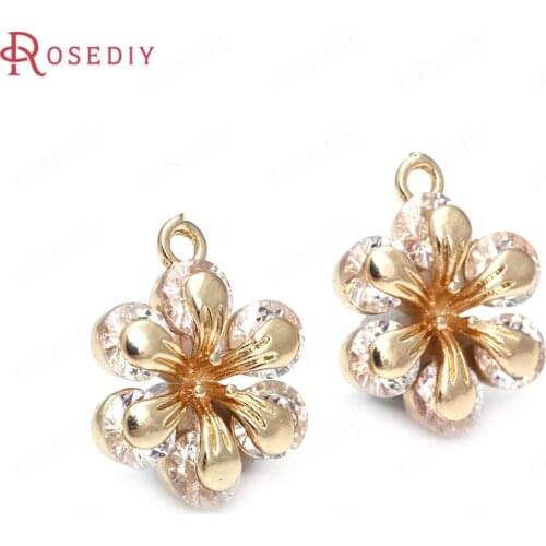 40031)6PCS 14x18MM 24K Champagne Gold Color Brass and Zircon 2 Holes Drop Shape Connect Charms Pendants Jewelry Making Supplies