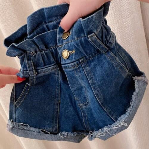 2021 Girls Summer New High Waist Bud Denim Shorts Baby Roll Edge Pull Break Toddler Kids Casual Short Jeans