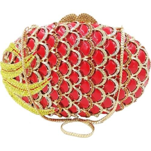 Fashion Crystal Evening Bag Women Clutch Bags Oval Red Party Wedding Purse SC792