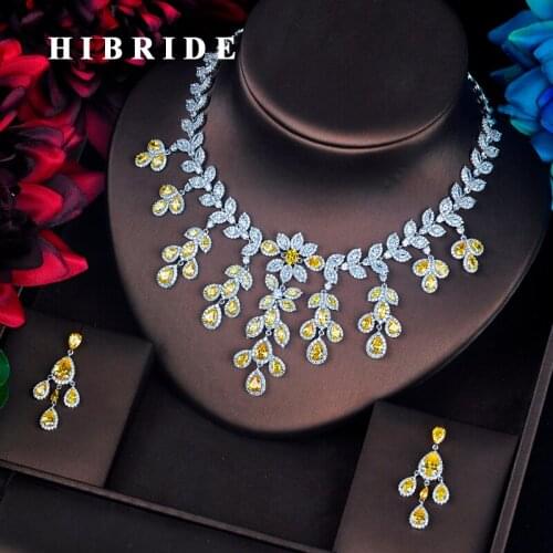 HIBRIDE Fashion Design Top Quality Yellow Cubic Zircon Jewelry Set For Women Bridal bijoux parures femmes Engagement Set N-660