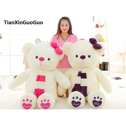 Fillings toy love you bear plush toy huge 120cm white teddy Bear,scarf bear doll soft throw pillow birthday gift b1029