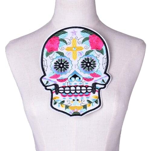 Skull Embroidery Patches Punk Motorcycle Biker Decration Jackets Vests Front Iron on Patch Fashion Cool Accessory