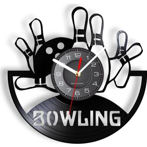 Bowling Inspired Vinyl Record Wall Clock Gutterball Leisure Activities Sports Decor Retro Music Album Longplay Watch For Bedroom