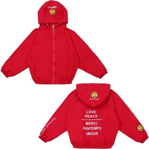 Girl spring and autumn new solid color jacket Girl fashion wild jacket Girl hooded windbreaker jacket