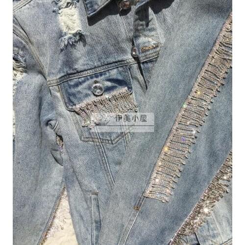 Heavy New tassels Tassel diamond in long jean jacket set auger garment web celebrity to trill ins frock