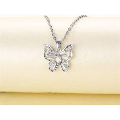 New Brand Jewellery Titanium Steel Zircon Butterfly Womens Micro Inlaid Clavicle Jewelry Hollow Crystal Sweater For Girls