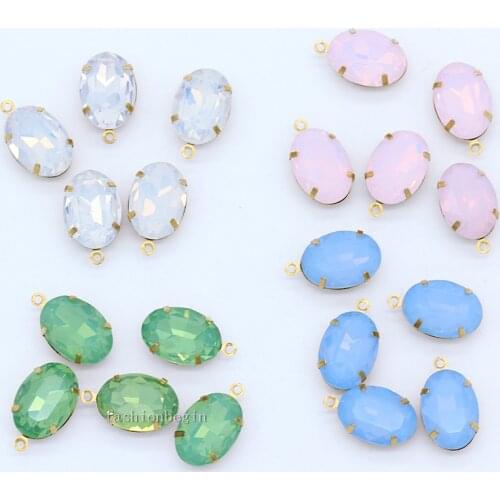 12p 13x18mm oval opal color single Hole beads Framed glass pendant connector necklace earring finding handmade material supplier