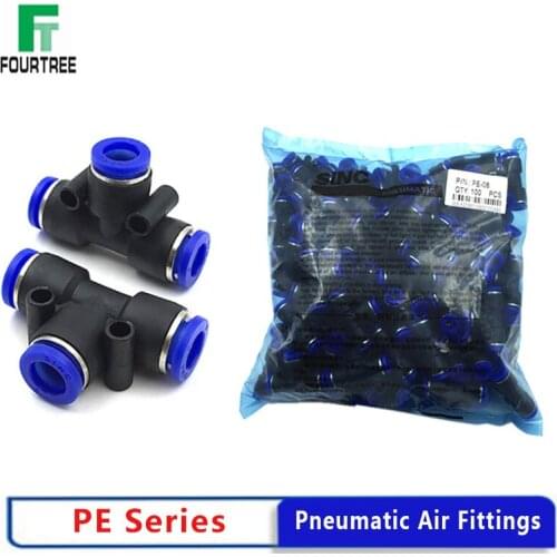 1 Lot PE Pneumatic Connector 3 Way T Shaped Pipe Fittings Plastic Quick Connector T-Type PE-4/6/8/10/12/14 /16mm
