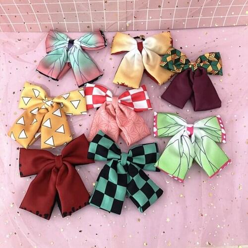 Demon Slayer: Kimetsu No Yaiba Bow-knot Tanjirou Kamado Anime Hair Tie Bands Cosplay Cute Lovely Headwear Fans Gift