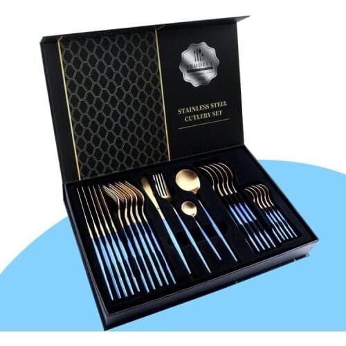 Luxury stainless steel Portuguese tableware gold-plated paint knife, fork and spoon 24-piece set, fork and spoon gift box set