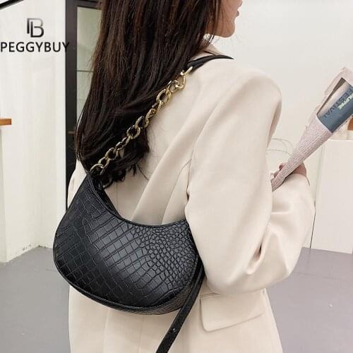Crocodile Pattern PU Leather Saddle Bags For Women 2021 Handbags And Purses Female Summer Travel Crossbody Shoulder Bag