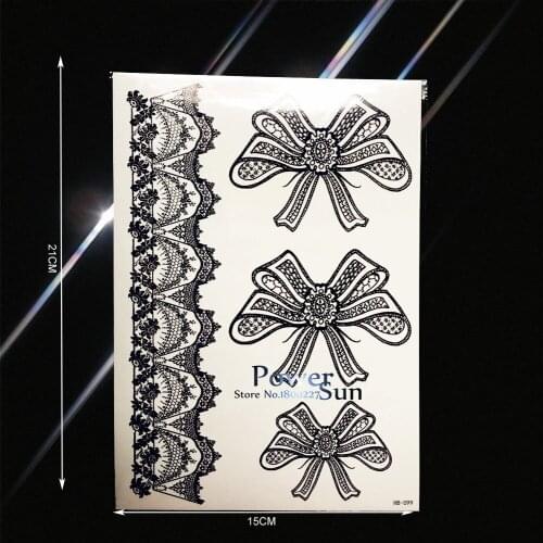 Sexy Black Lace Henna Tattoo Waterproof Bow Bowknot Arm Leg Body Art Tatoo Decals For Women Fake Temporary Tattoo Stickers PHB99