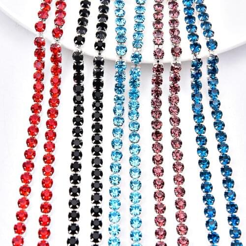 2Yards AAAAA SS20 Rhinestone Cupchain Strass Glass Crystal Stone Trimming Silver Base Plating Flatback DIY Wedding Dress