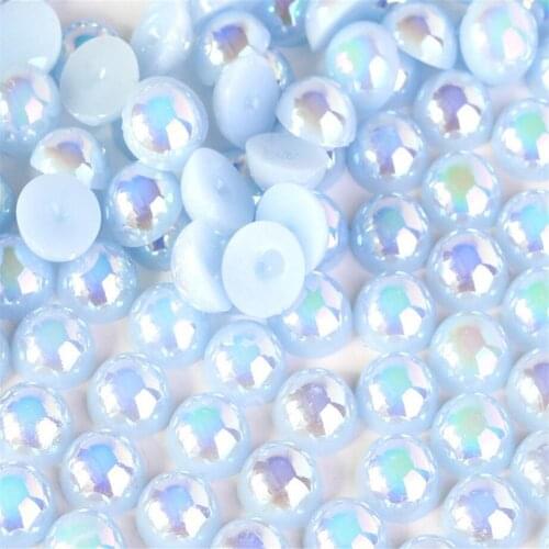 Loose 1.5mm-12mm Bling Lt Blue AB DIY Half Round Flatback Pearl Beads ABS Plastic Imitation Half Pearl for Nail Arts Decoration