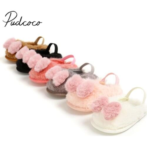 New Baby Slippers Winter Warm Newborn Toddler Baby Boys Girl Infant Cute Faux Bow Soft Crib Elastic Band Fuzzy Shoes 0-18M