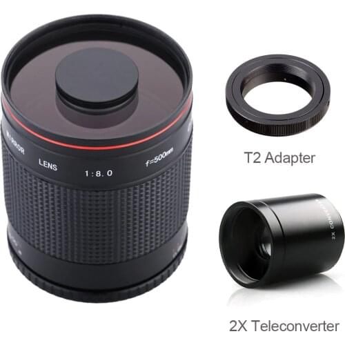 500mm/1000mm F8.0 Camera Telephoto Manual Mirror Lens+2X Teleconverter+T2 Adapter for Canon Nikon Pentax Olympus Sony Fuji DSLR