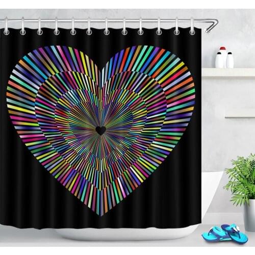 Waterproof Abstract Bath Curtain Valentines Day For Bathroom Curtain Colorful Love Heart Geometric Patterns Shower Curtains