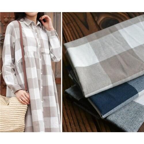 High quality thin flax cotton tissus Yarn-dyed Plaid fabric High-end DIY dresses and gowns tissu