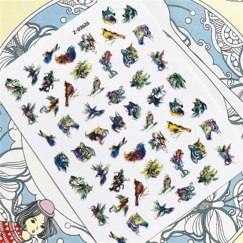 Z-D3626 Z-D3640 Tiger head wolf head zebra hollow animal 3D Back glue Nail Art Stickers Decals Sliders Nail ornament decoration